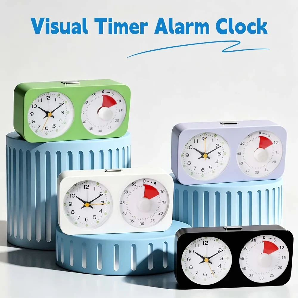 A dual alarm clock with mechanical countdown function - featuring a clear and readable display and a stylish design