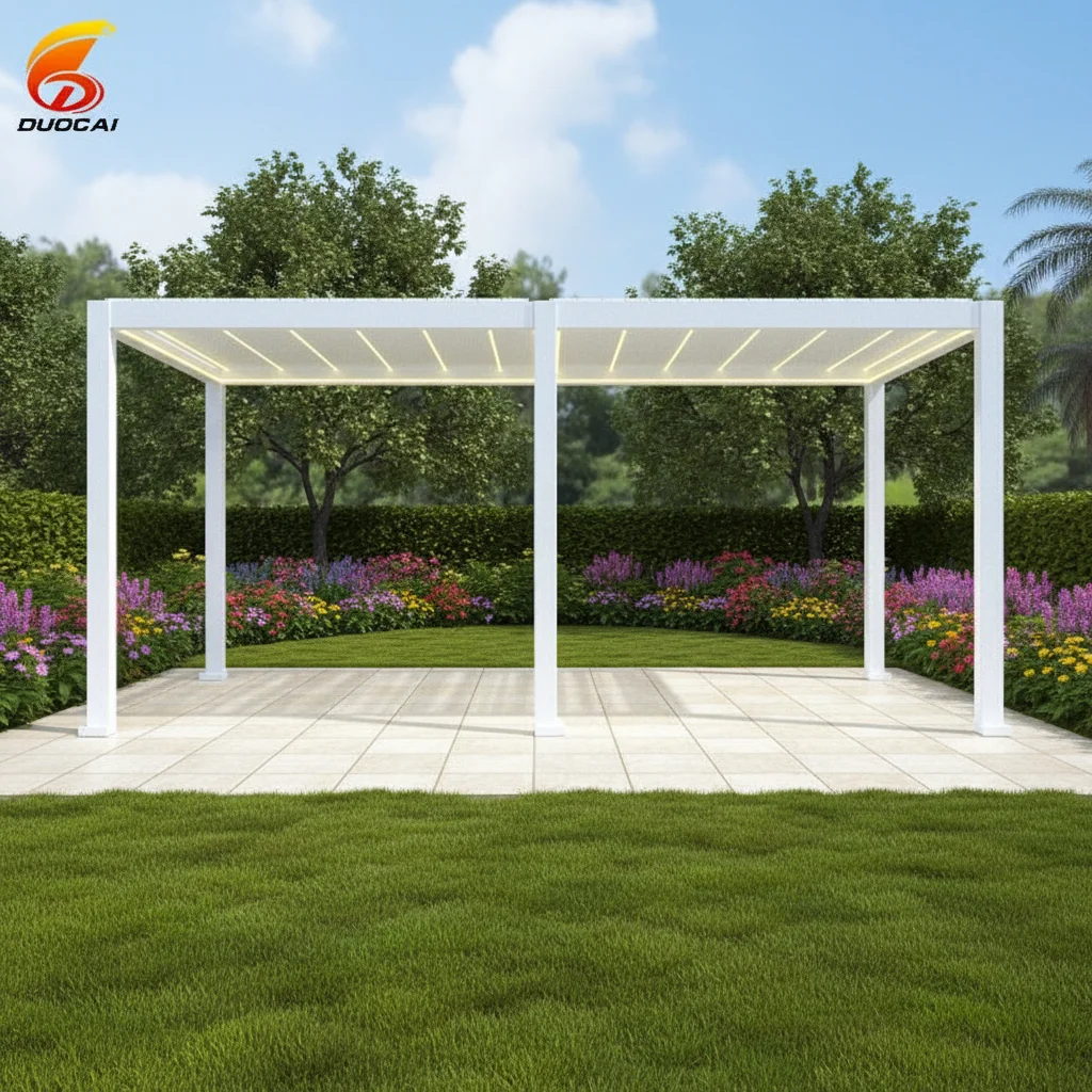 Retractable Motorized LED Light Modern Arch Pergola with Remote Control Outdoor Shade-Aluminum Construction