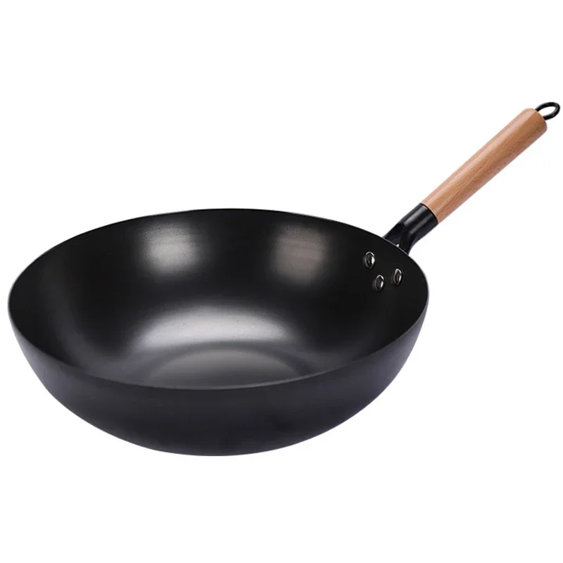 Carbon Steel Wok Pan Nitriding Non stick frying pan Flat Cooking Pot for Stove Gas Stove Induction Cooker Black 32cm