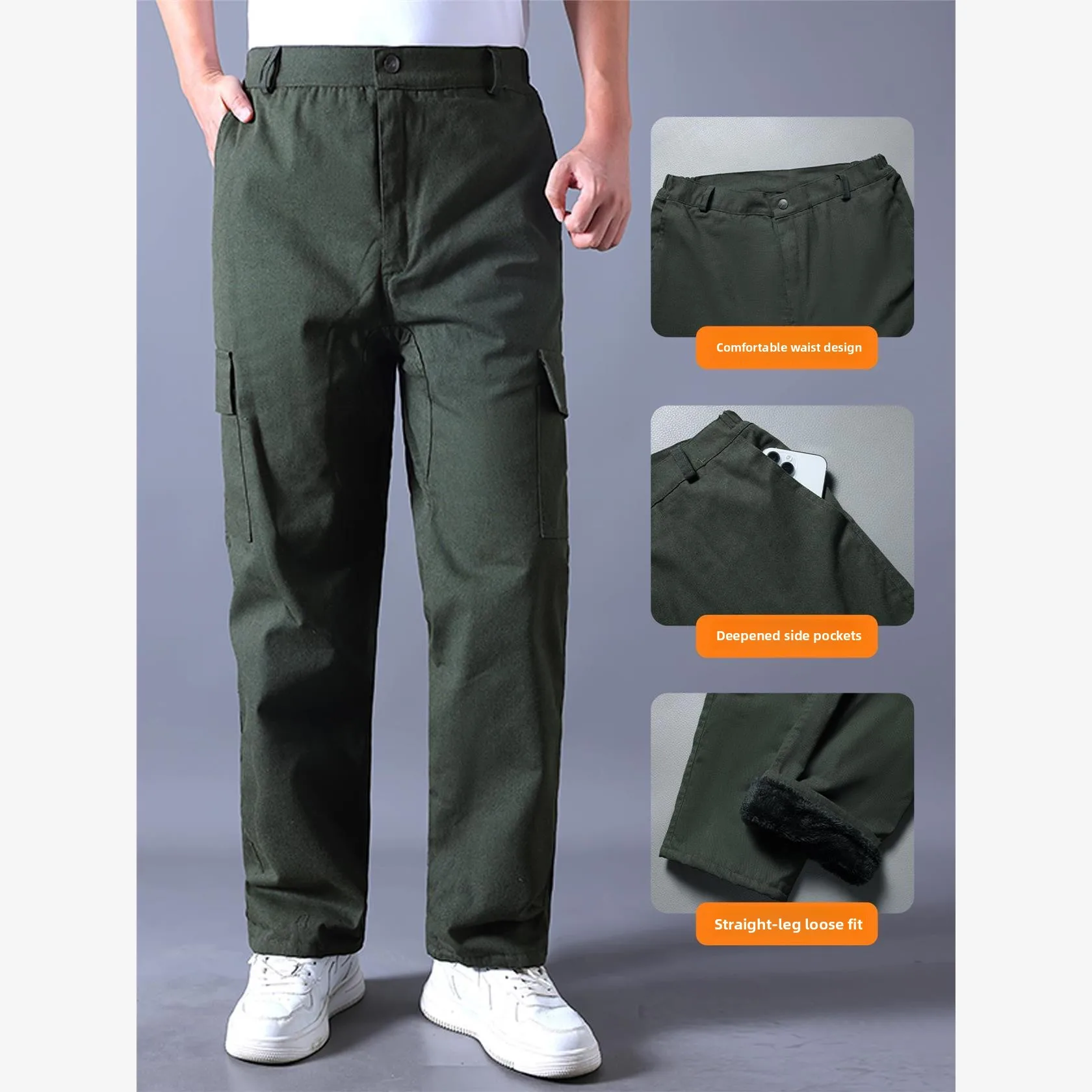 メンズ冬用作業ズボン 裏起毛綿オーバーオール ストレートレッグ 溶接耐熱純綿オーバーオール