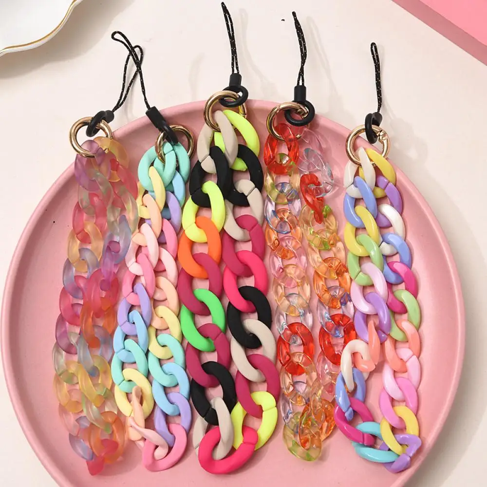 Wholsale Colorful Acrylic Charm Phone Chain Lanyard For Women Mobile Telephone Straps Anti-Lost  Phone Jewelry Accessories