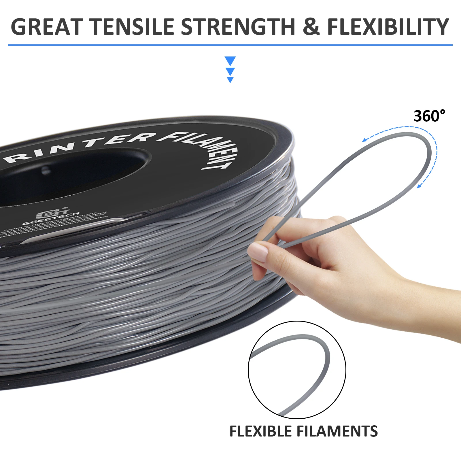 GEEETECH 5 كجم ثلاثي الأبعاد من مادة TPU المرنة مادة TPU 1.75 مم تغليف مكنسة بلاستيكية، غير سامة عالية الجودة وآمنة