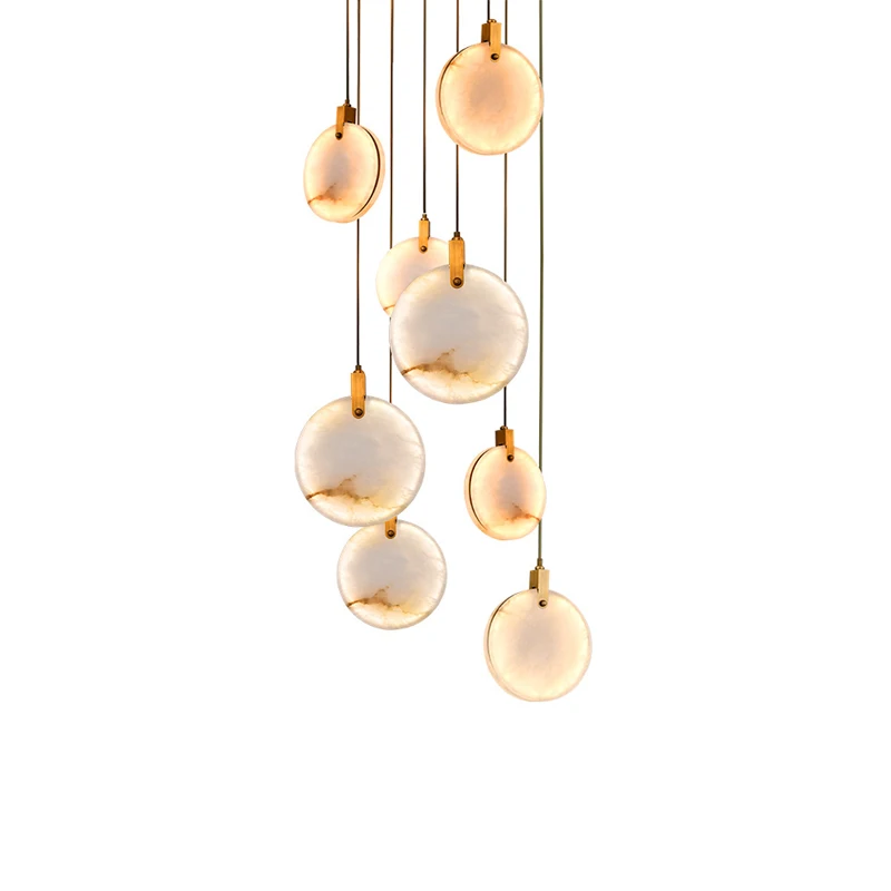 New Chinese LED Marble Gold Home Deco Designer Chandelier Lighting 2024 New Trend Lustre Hanging Lamps For Living Room