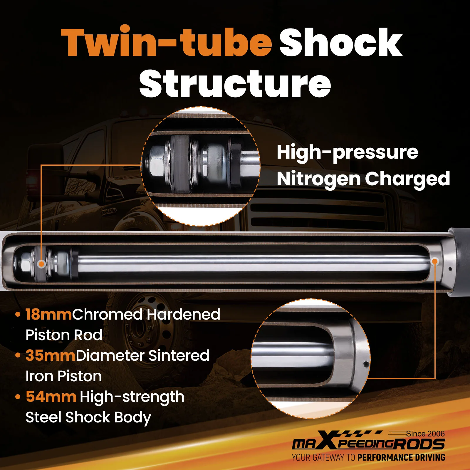 Heavy Duty Rear Lift Shocks Pair for Ford F-250 F-350 Super Duty 99-16 2.5-4.5" view 5
