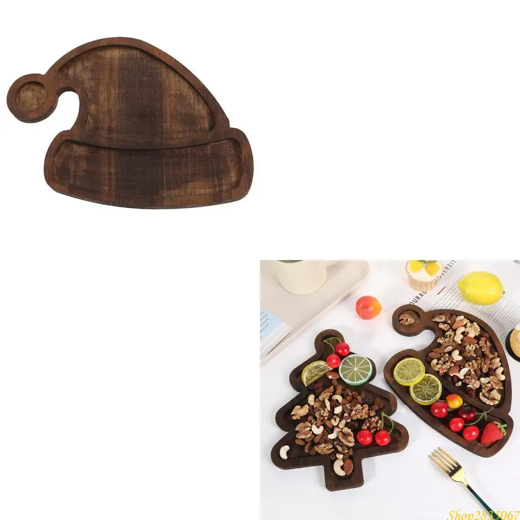 Bandeja para aperitivos navideñas, plato fruta con múltiples compartimentos en forma árbol Navidad madera, duraderos