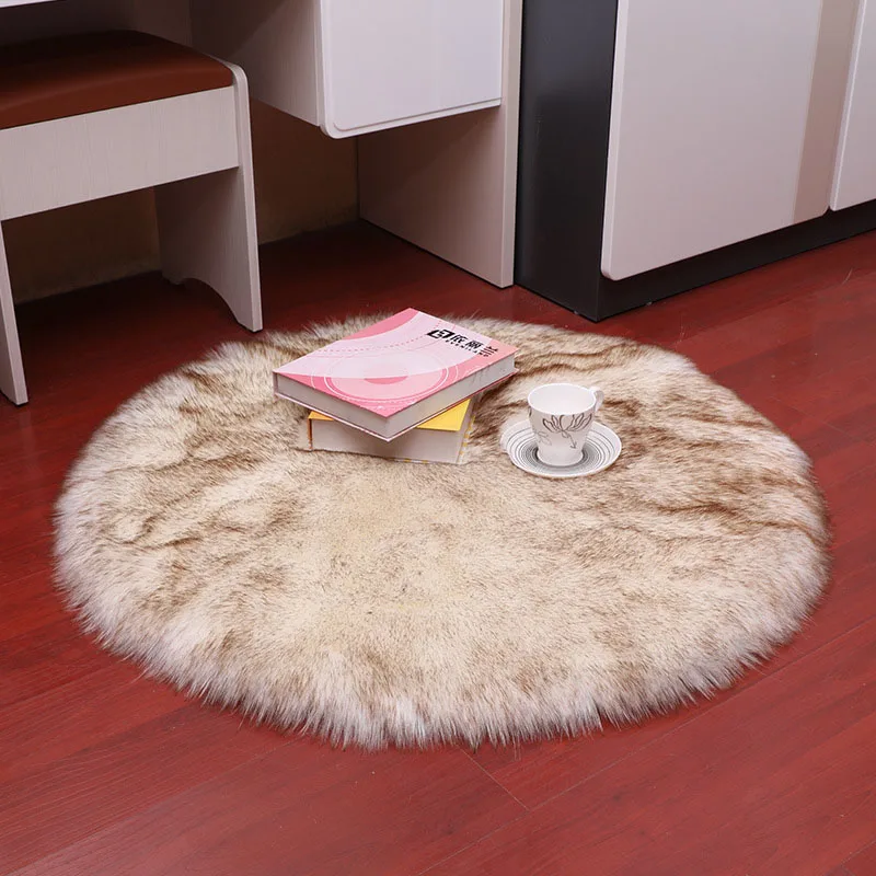 Super Soft fur Carpet Chair cushion Cover Bedroom Faux Mat Seat Pad Plain Fluffy Rugs Hairy Carpet Washable white round shape