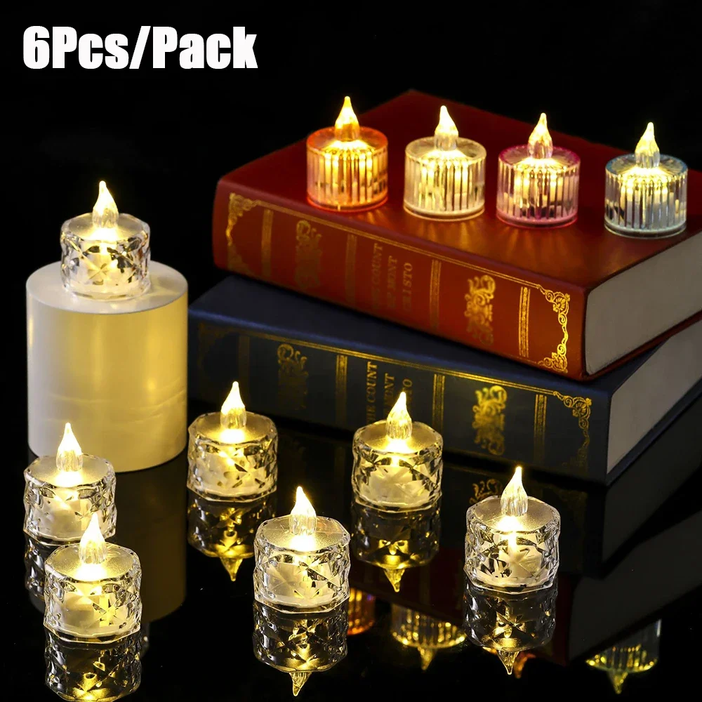 1/6Pcs LED Tealight Candles Transparent Flameless Artificial Candle Light Battery Powered Night Light Christmas New Year Decor