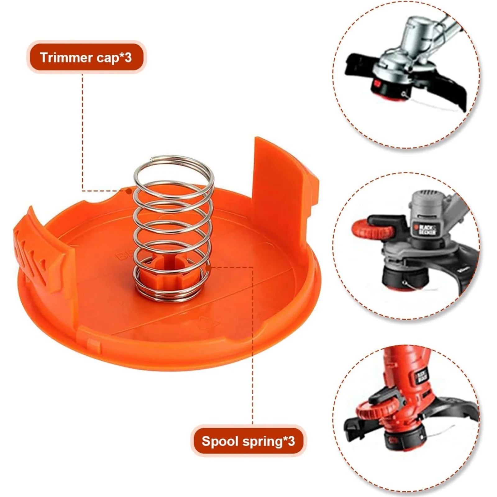 3 Pack Spool Cap Cover & Spring Replace RC100P 385022-03 for Black Decker GH900 LST201 CST1000 Lawn Mower Accessories
