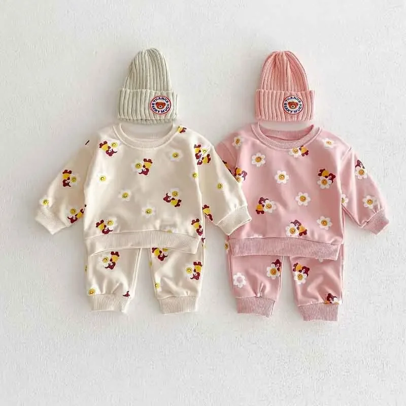 

Cute Baby Girl Clothing Set 0-3Years Newborn Boy Long Sleeve Flower Pullover Sweatshirt+Pant 2PCS Outfits Spring Autumn Clothes