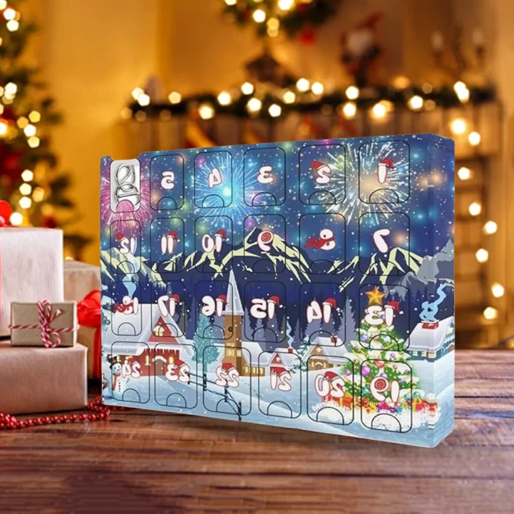 Metal Puzzle Christmas Advent Calendar Gifts Box Ruban Lock Puzzle Xmas Countdown Calendar Box Children Brain Teaser Fidget Toy