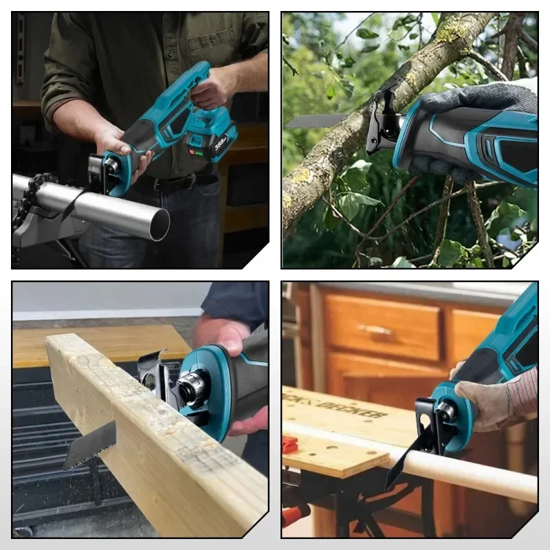 18V Brushless Reciprocating Saw Handsaw Saber Multifunction Saw for Metal Wood Pipe Cutting with 4 Blades Kit For Makita battery