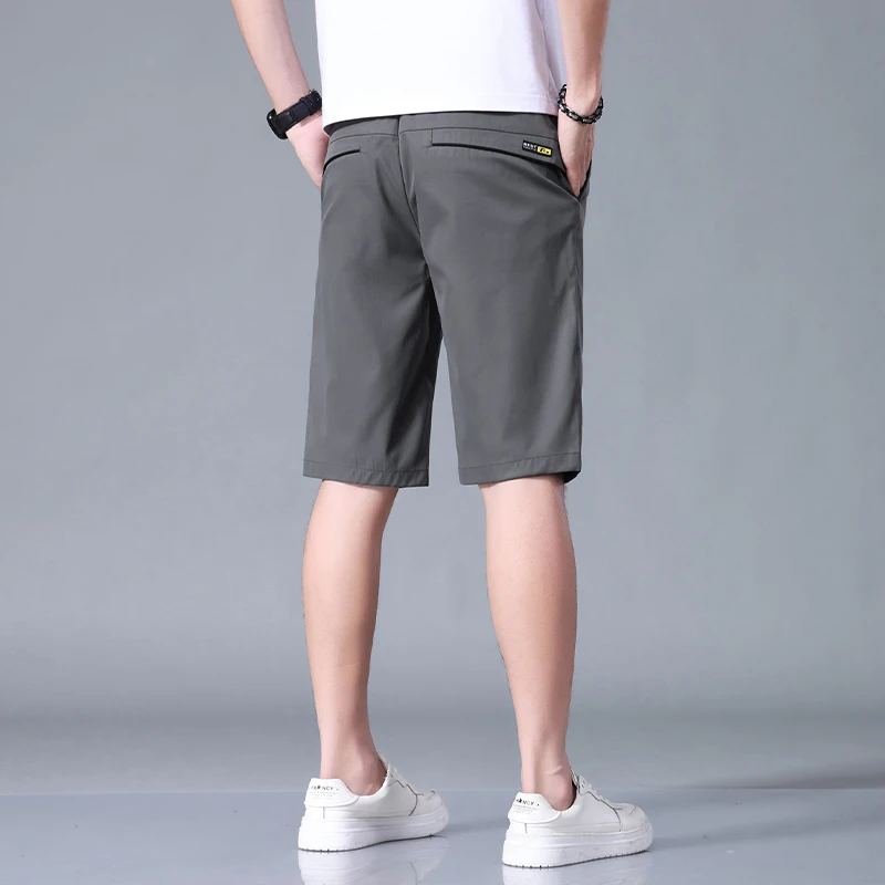 Summer Thin Men\'s Casual Shorts Solid Color Stretch Straight Fashion Short Casual Pants Male Ice Silk Cool Soft Midi Shorts