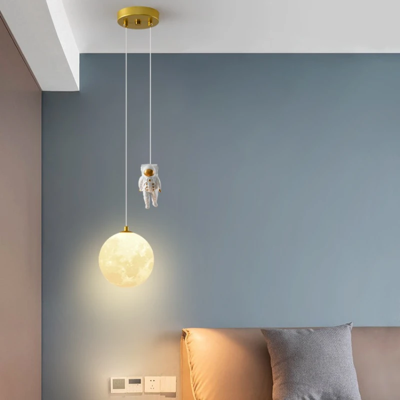 Modern Bedside Pendant Lamp Bedroom Children's Room Lunar Astronaut Creative Study Indoor Light G9 Hanging Lighting Fixture Led