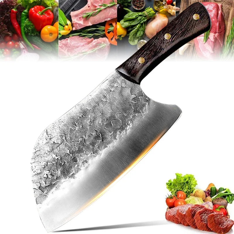 Edelstahl Fleischbeil Professionelle Geschmiedet Chopper Chef Metzger Küchenmesser Holzgriff Schneidemesser Kochutensilien