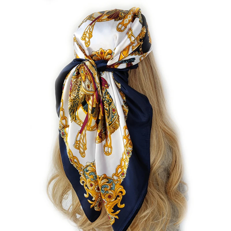 Silk Scarves Women Luxury Brand Summer Fashion Designer Head/Hair Scarf 90*90cm Hijab Bandana Cheveux Foulard Femme 90X90CM