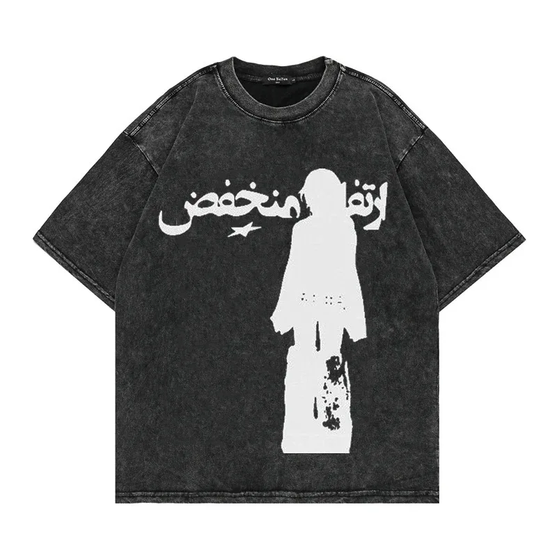 

Vintage Punk Men Oversize TShirt Streetwear Hip Hop Abstract Graphic Print Letters T Shirt 2025 Harajuku Gothic Loose Tee Top
