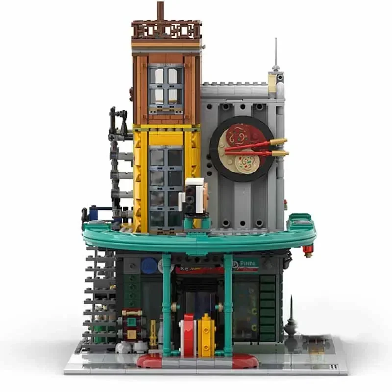 Modelo de vista de calle de esquina de la ciudad, bloques de construcción Moc, tecnología de estación de Gas, bloques modulares, regalos, juguetes de Navidad, conjuntos de bricolaje, ensamblaje