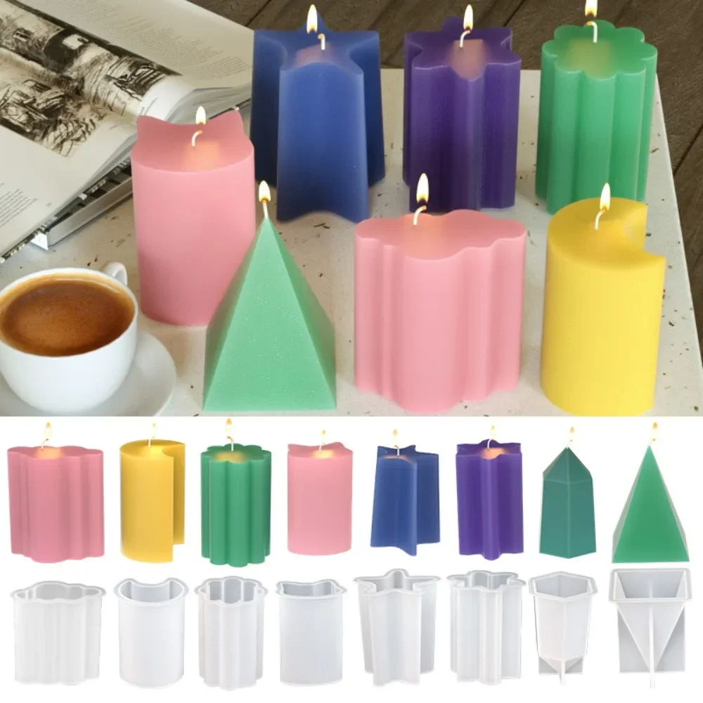 3D Multi Style Geometry Column Silicone Candle Molds Kitten Head Soap Flower Gypsum Mould Triangular Cone Resin Cloud Home Decor