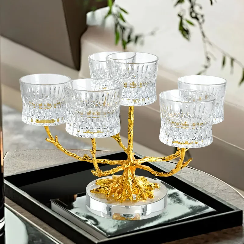 Retro Vertical Glass Candle Holder Six Head Light Luxury Home Decor Aromatherapy Ornament for Living Room Atmosphere