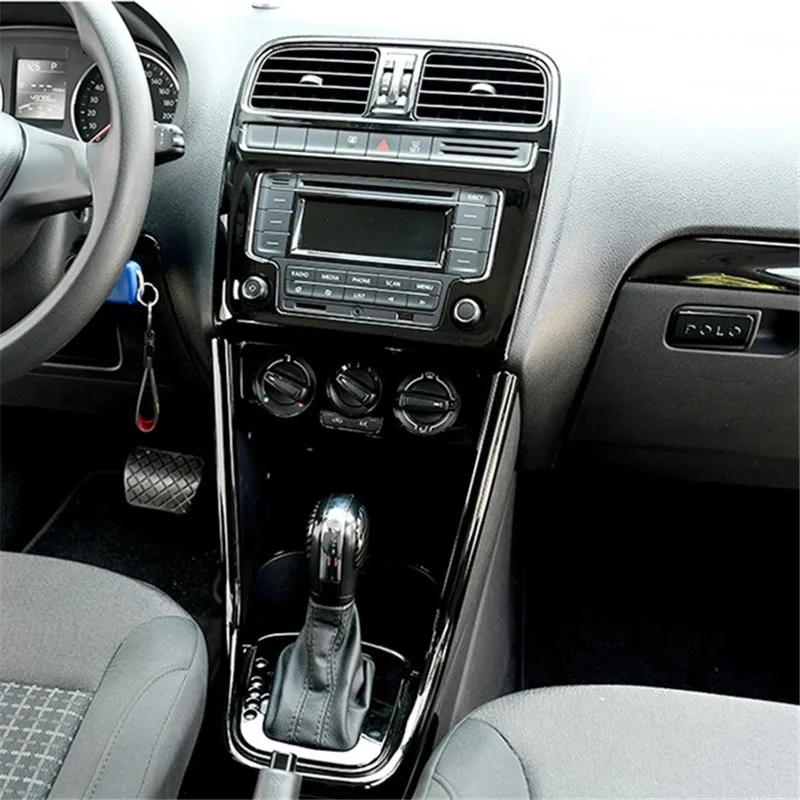 Nero per Volkswagen Polo 2011-2018 Interior Styling Dash Air Vent Uscita Console centrale Pannello ingranaggi Adesivo Copertura Trim