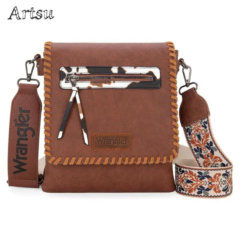 

2024 Classic European American Retro Function Zipper Bag Pu Mailman Bag Adjustable Shoulder Strap Multifunctional Crossbody Bag