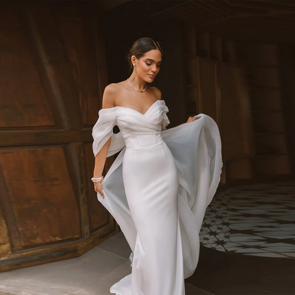 Customized  Mermaid Wedding Dress Short Sleeve Organza Sweep Train For Women Bridal gowns Customize To Measures White Robe 2025
