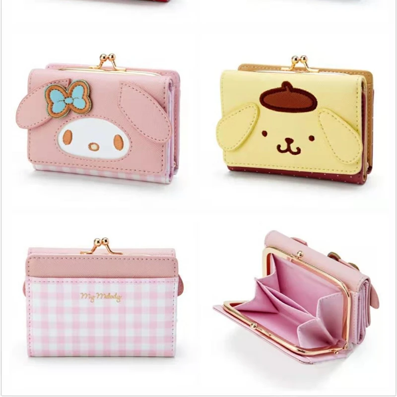 kawaii Sanrio Hello Kitty Pocketbook My Melody Cinnamon Roll Pringle Kuromi PU Leather Wallet Folding Card Bag Female Walle