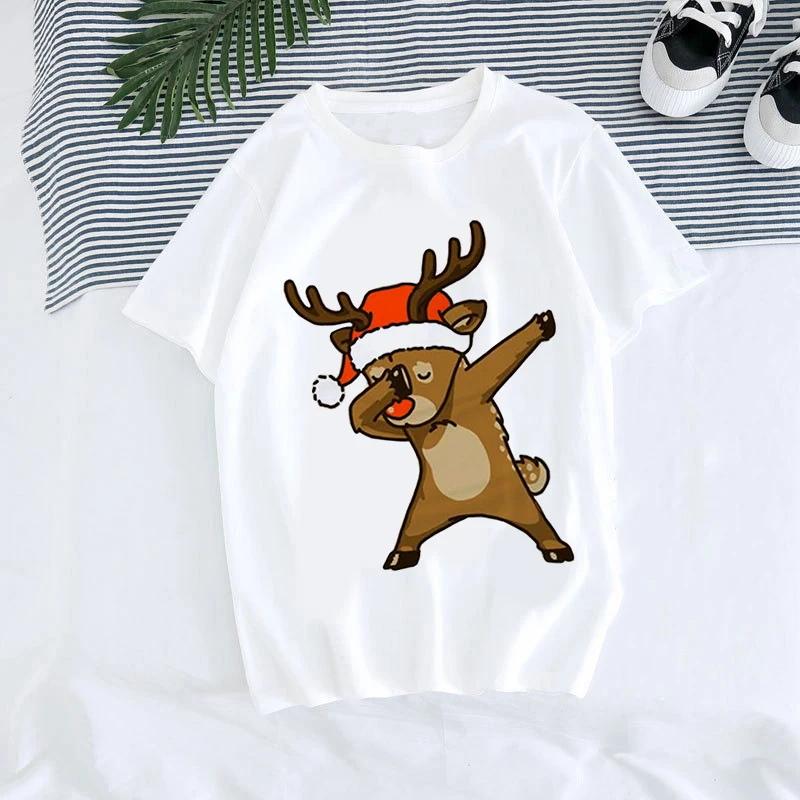 New Merry Christmas Reindeer Printed Cotton T-Shirts Men Women Short Sleeve T Shirt Oversized Harajuku Unisex Tees Tops Clothing