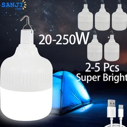 USB de alta potência recarregável luz de emergência, barraca, árvore superior, Trilhos, Camping, churrasco, ao ar livre, portátil LED gancho luz, 2-5 peças, 250W