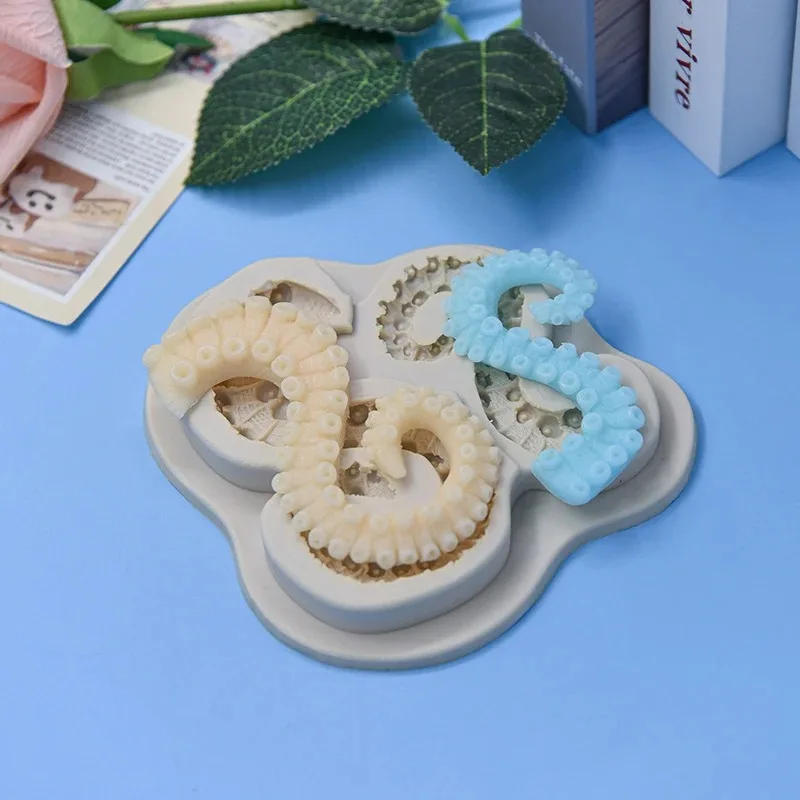 Sea Octopus Tentacles Silicone Cake Mold Grey Fondant Molds for Cake Decorating Chocolate Candy Clay Gumpaste Border Moulds