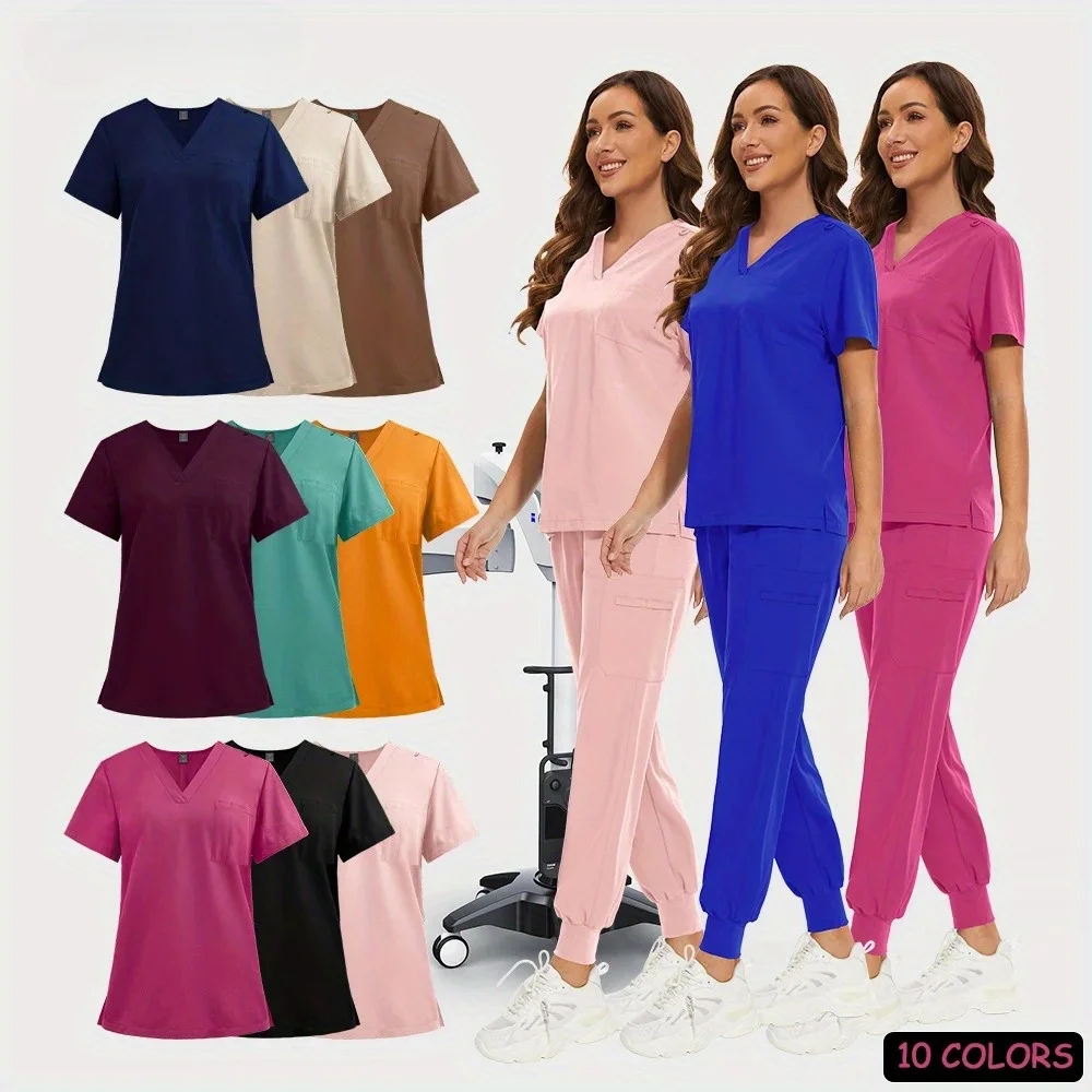 

Nurse Women Summer Clothes Scrub Set Overalls Jogger Pants Suit Clinical Gown Wholesale Beauty Workwear