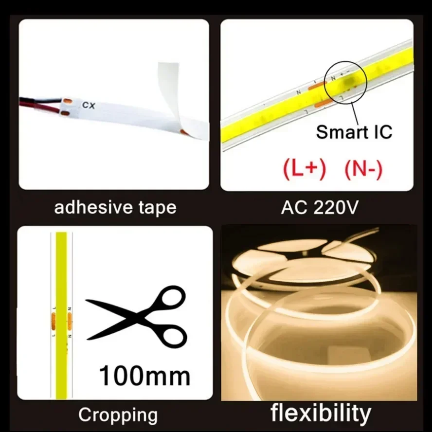 10 Вт/м сверхвысокая мощность 220 В COB Светодиодная лента 10 м Гибкая лента Smart IC Нет необходимости драйвер Высокое яркое линейное освещение RA95