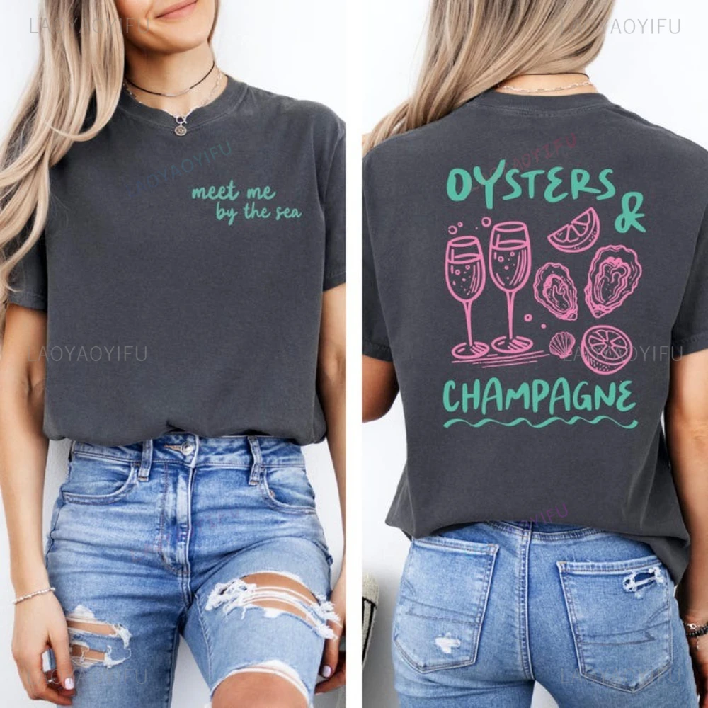 Magliette grafiche Oyster Frutti di mare Estetica costiera Donna Uomo T-shirt in cotone Retro Summer Beach Foodie Gift Top dal design vintage