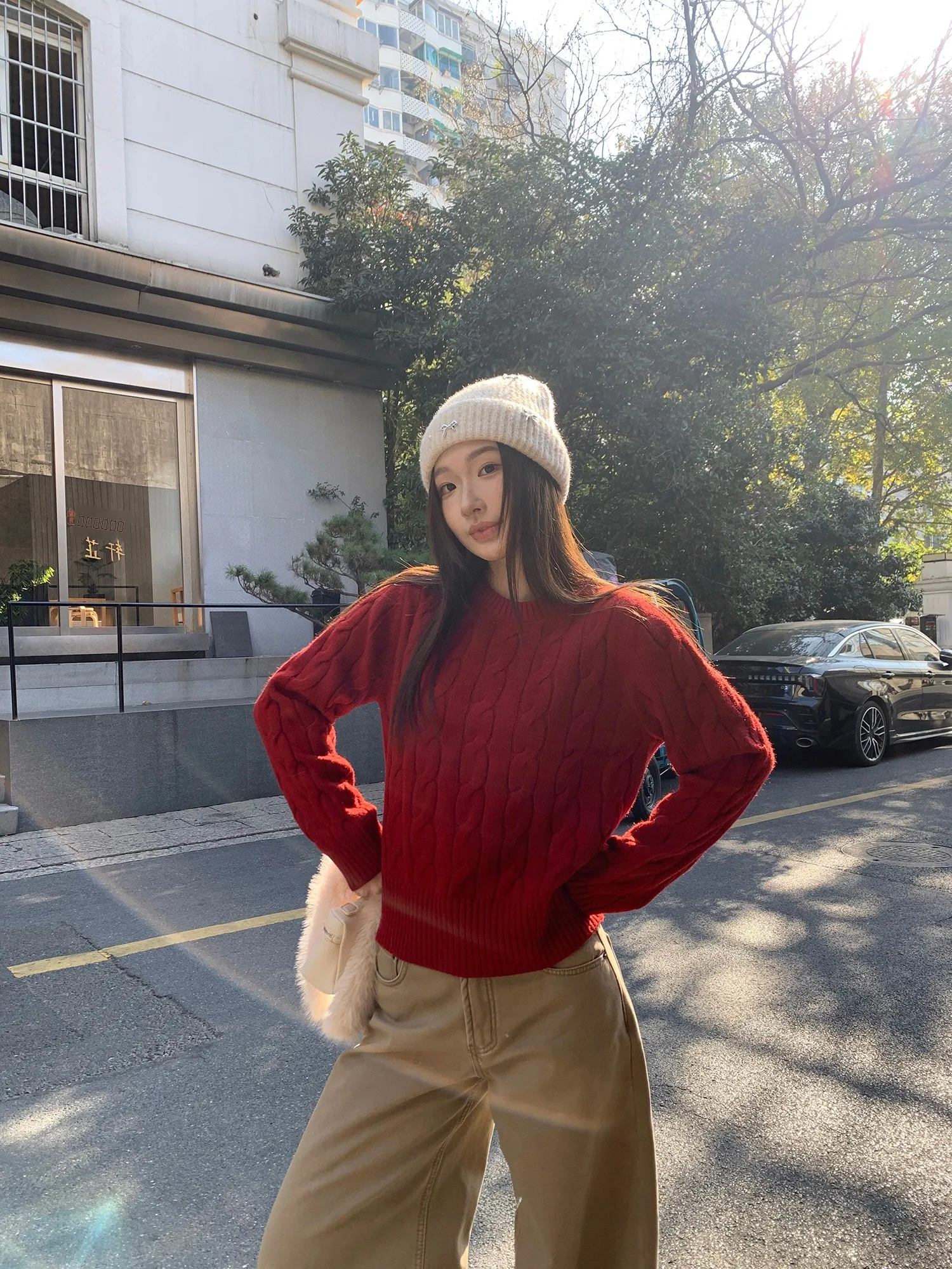 

Chic Korean Sle Soft Chunky Red Knit Sweater Easy Wear Casual Loose Fit Women's Faion Online Exclusive Winter Thi Long ...