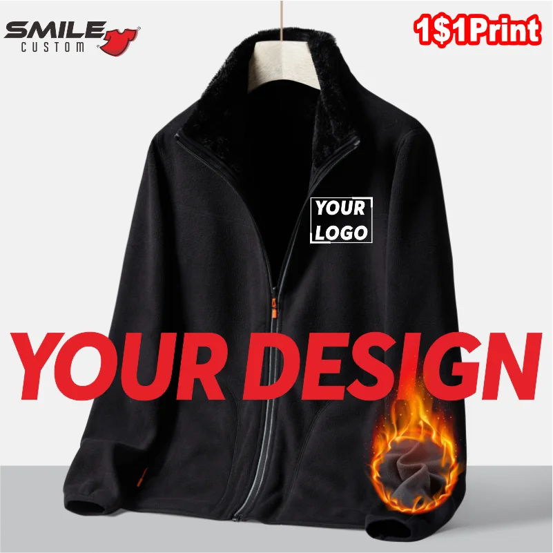 Winter New Double-Side Wear Jacket Custom Print Logo Men Casual Plus Velvet Thicken Sweatshirt Embroidery Brand Warm Coat Design