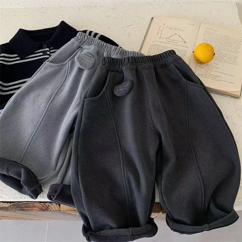 Kids Thick Loose Pants Winter Outdoor Warm Comfortable Trousers Children Daily Plush Comfortable Thermal Versatile Trousers
