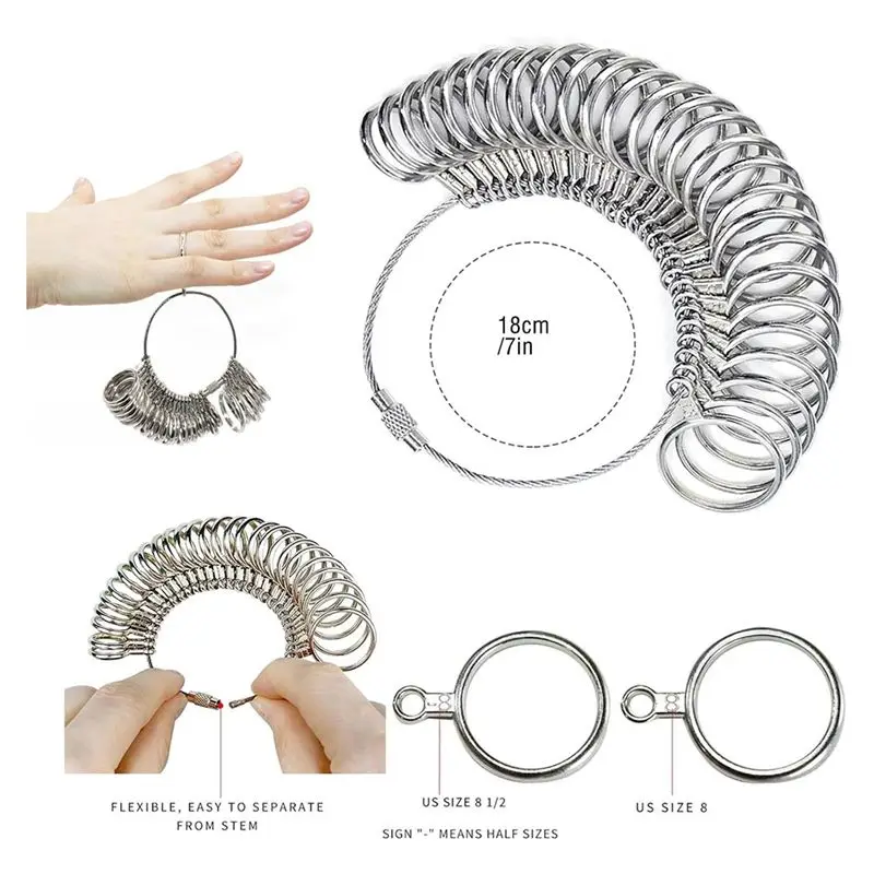 ABGH-Ring Size Measuring Tool Set, Metal Mandrel Ring Sizer Finger Size Rod Wire Wrap Ring Tool Jewelry Making Kit