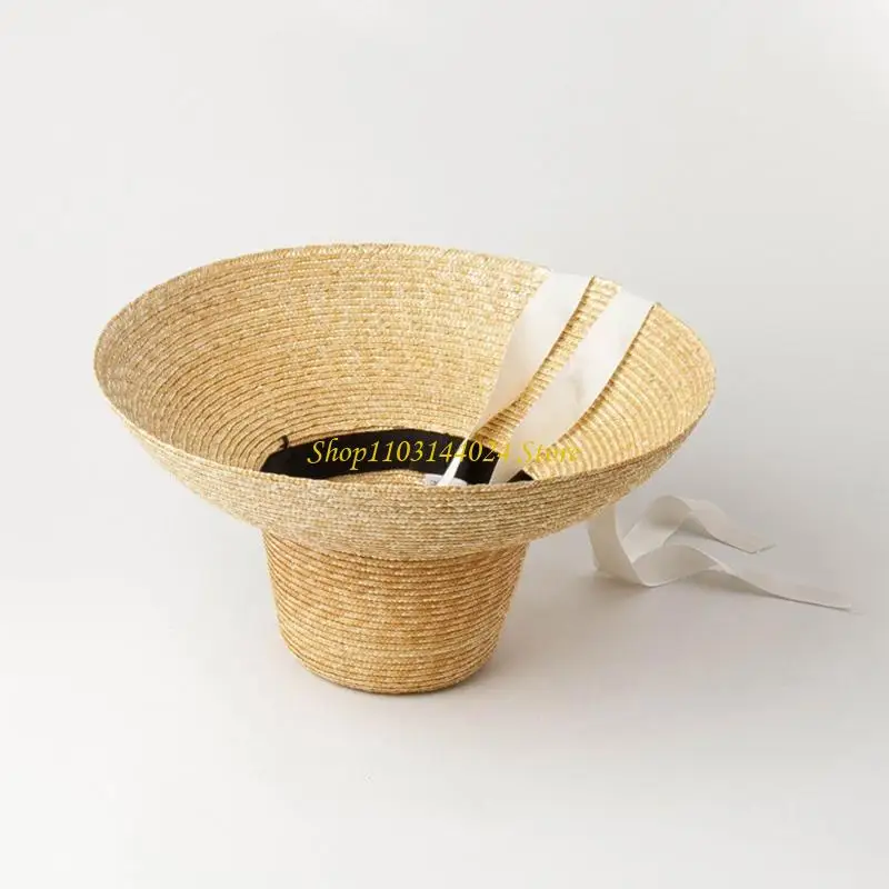 

N5KE Elegant Big Brim Summer Hat Simple Straw Hat Sunshade Wild for Street