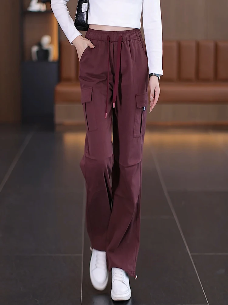 

Purple High Waist Straight Leg Workwear Pants Women's Loose Casual Trousers Spring Autumn New Style American Sporty Pants