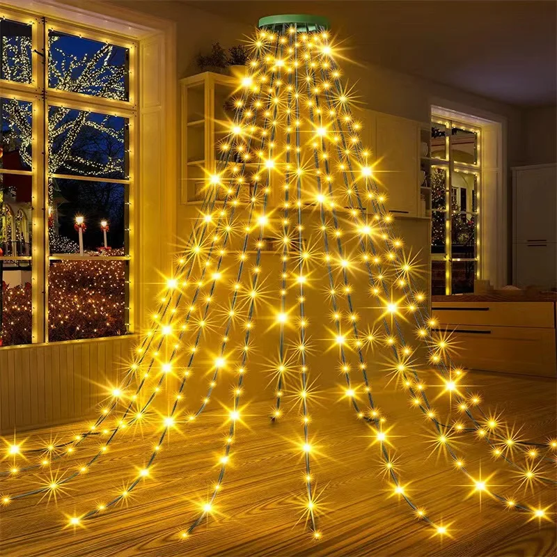 New LED ring tree top light Christmas tree lights low voltage five-pointed star waterfall hanging tree flowing water Christmas L