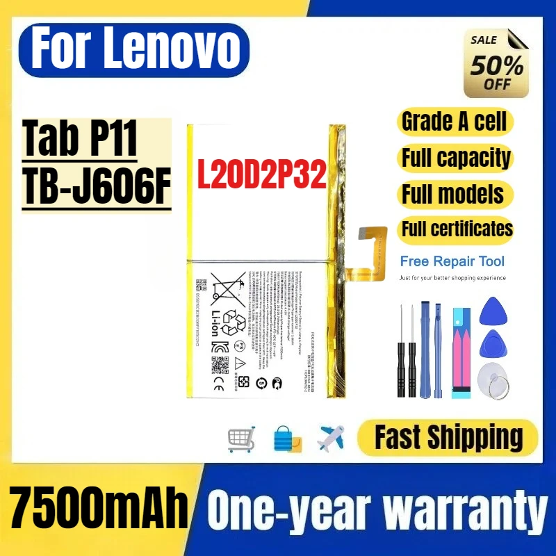 L20D2P32 for Lenovo Tab P11/TB-J606F Tablet Batteries High Quality High Capacity  Replacement Bateria Grade A Cell with Tools