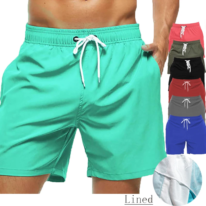 Men's Swim Trunks Beach Shorts Drawstring with Mesh Lining Elastic Waist Plain Breathable Soft Casual Daily Streetwear