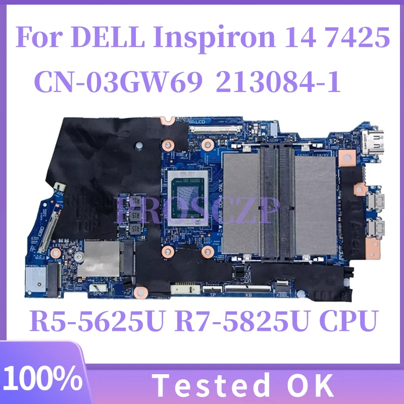 

CN-03GW69 For DELL Inspiron 14 7425 Laptop Motherboard 213084-1 R5-5625U R7-5825U CPU DDR4 Mainboard MB 100% Tested