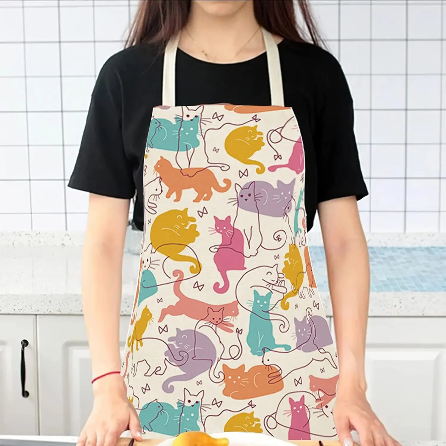 Japanese Lucky Cat Sushi Print Apron Cute Cooking Apron Women Men Chef Fun Apron Kids Painting Apron Party Stain Resistant Apron