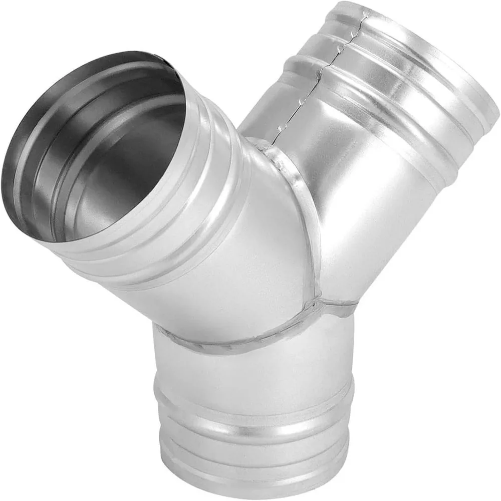 4 Inch Diameter Duct Splitter Connector Metal 3 Way Design Y Shaped Duct Hose 45 Degree Angle Silver 3 Way Duct Splitter