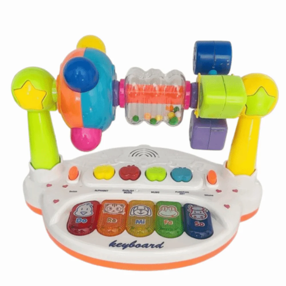 Interactive Baby Music Piano Toy with Light Sound Rotating Bell Rotating Music Piano Music Instrument Electric Flashing