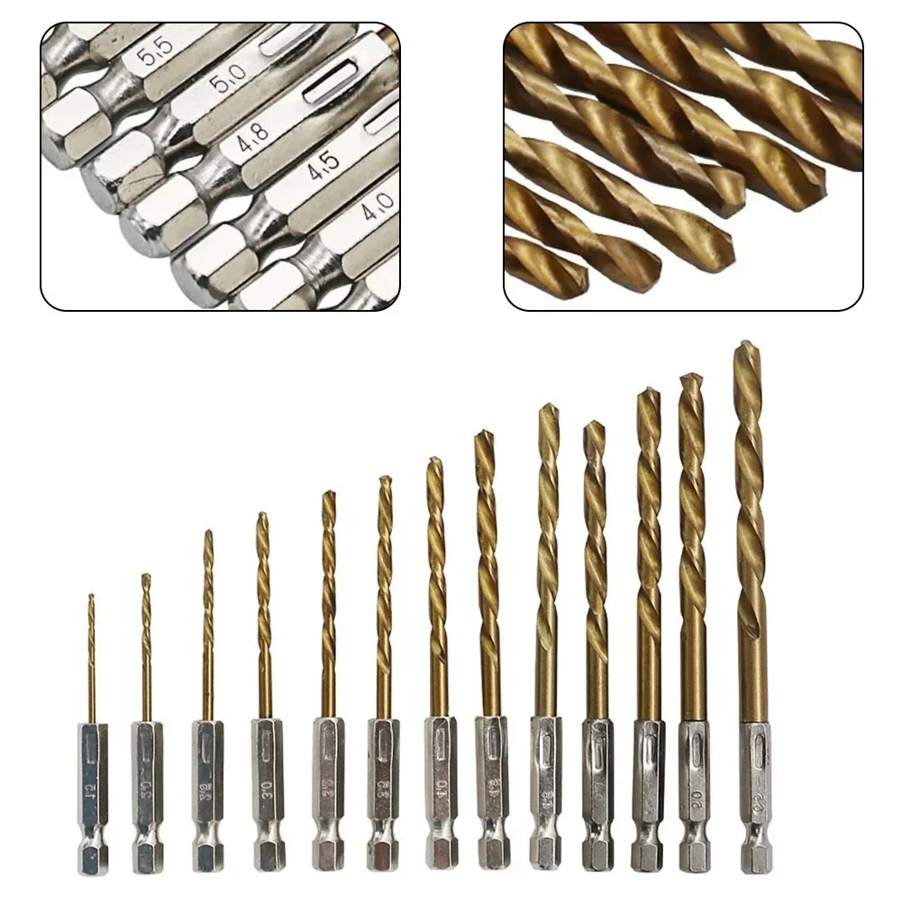 13Pcs Drill Bit 1/4\'\' Hex Shank 1.5-6.5mm Head HSS For Wood Aluminum Thin Iron Drilling Punching Electric Drill Power Tool Parts