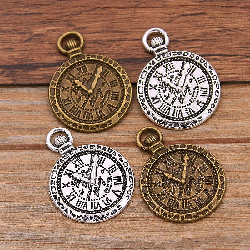 10PCS 21*29mm 2 Color Vintage Metal Zinc Alloy Round Steampunk Clock Charms For DIY Necklace Bracelet Jewelry Making Findings