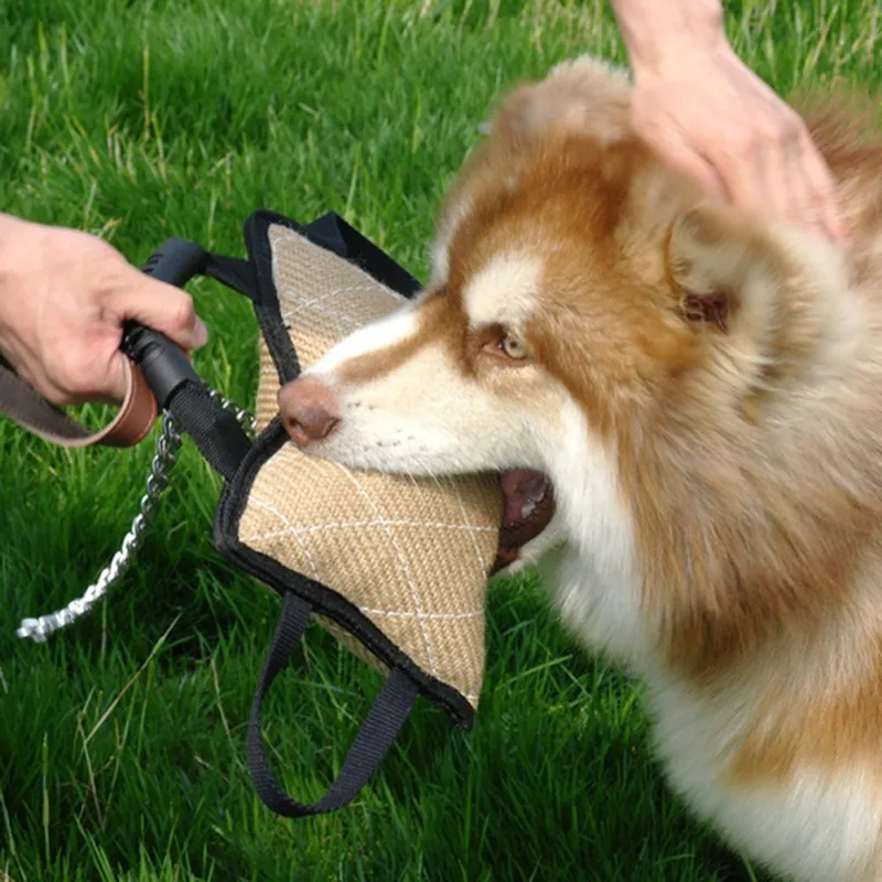 Dog Chewing Toy Training Bite Pillow With 2 Rope Hemp Dog Bite Stick Tug Cloth Handles Accessories