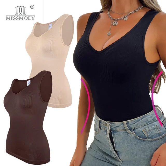 Bielizna modelująca koszule damskie S-3XL bez rękawów urządzenie do modelowania sylwetki V Neck podkoszulki kompresyjne kontrola brzucha bielizna szeroki pasek Fajas